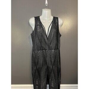 Eien Jumpsuit Womens Large Black White Geo Print Sleeveless Surplice Made USA